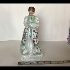 Herend Hungarian porcelain figurine, girl with geese, hand painted